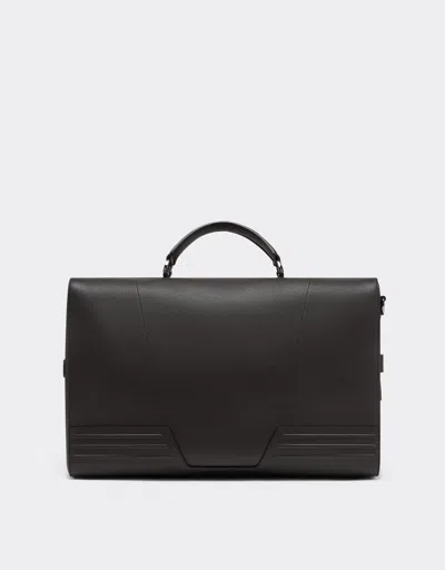 Ferrari Grained Leather Duffle Bag In Dark Brown