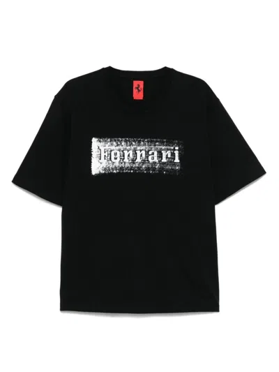 Ferrari Graphic Print Black Cotton T-shirt