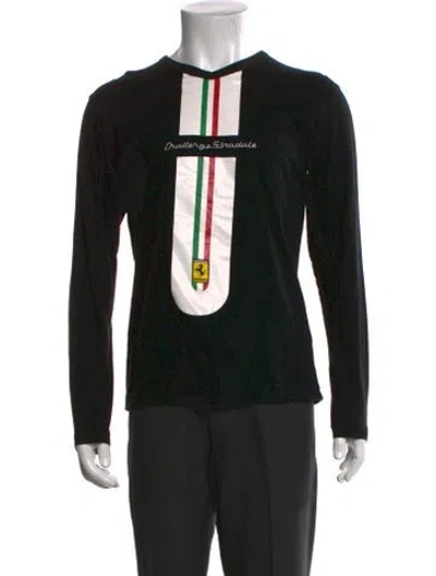 Pre-owned Ferrari Graphic Print V-neck T-shirt In Black