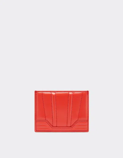 Ferrari Gt  Brushed Leather Card Holder With Livery Motif In Rosso Dino