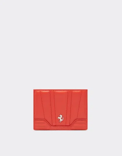 Ferrari Gt  Leather Card Holder With Livery Motif In Rosso Dino