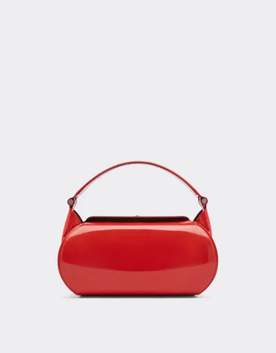 Ferrari Handbag In Glossy Brushed Leather In Rosso Dino