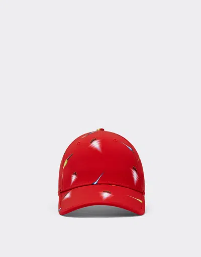 Ferrari Hat With  Cars Print In Rosso Corsa