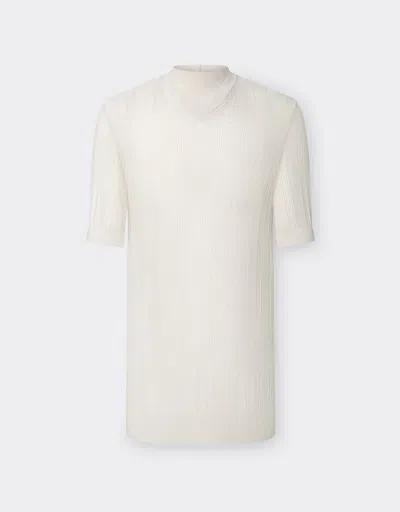Ferrari High-neck T-shirt In Perforated Q-cycle® Fabric In Ecru