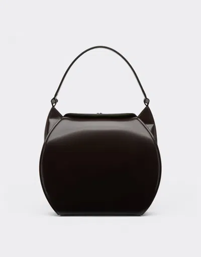 Ferrari Hobo Bag In Brushed Leather In Dark Brown