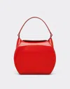Ferrari Hobo Bag In Glossy Brushed Leather In Rosso Dino