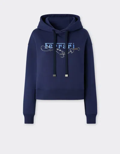 Ferrari Hooded Sweatshirt With  Embroidery In Blue