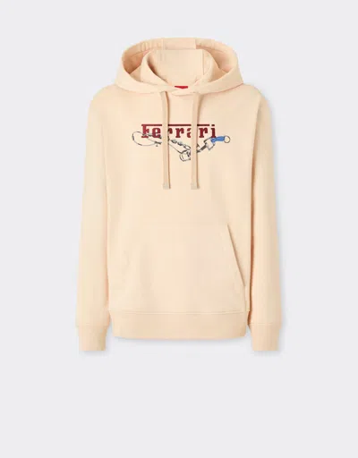Ferrari Hooded Sweatshirt With  Embroidery In Neutral