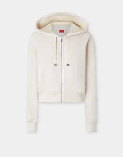 Ferrari Hooded Wool And Cotton Sweatshirt In Ivory Cream