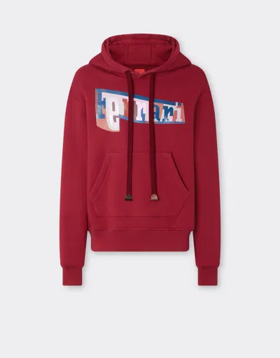 Ferrari Hoodie With Color Block Logo Print In Red