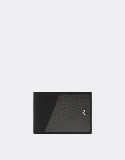 Ferrari Horizontal Leather And Carbon Fiber Wallet In Black
