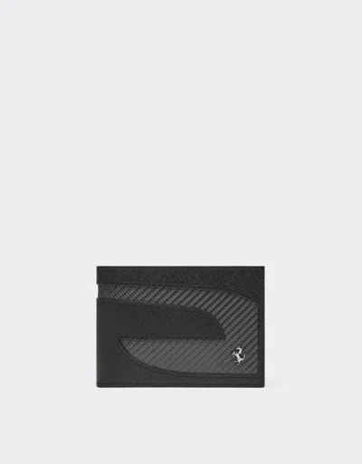 Ferrari Horizontal Leather Wallet With Carbon Fibre Insert In Black