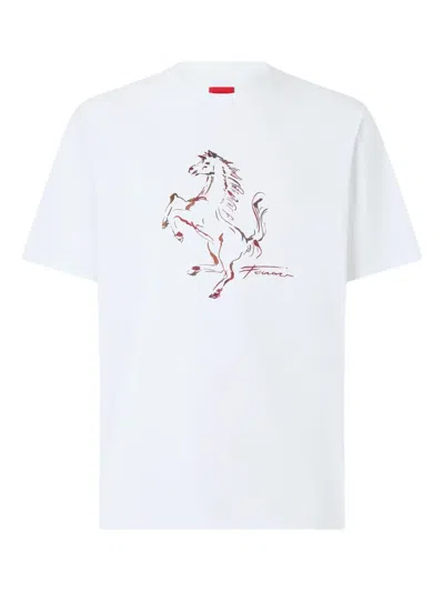 Ferrari Cotton T-shirt With Prancing Horse Print In White