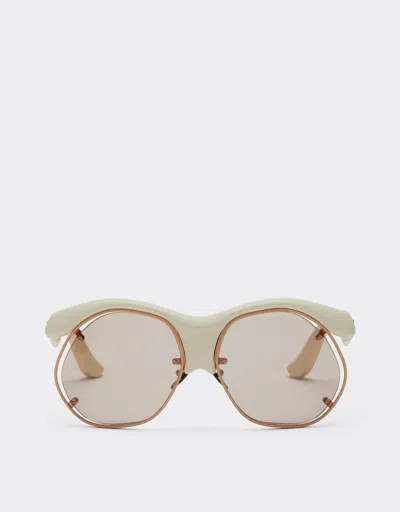 Ferrari Injection-moulded, Metal And Ivory Leather Sunglasses With Pink Lenses