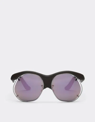Ferrari Injection-moulded Sunglasses In Metal And Dark Brown Leather With Grey Lenses Featuring A Pi