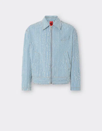 Ferrari Jacket In Frayed Faded Denim In Light Denim