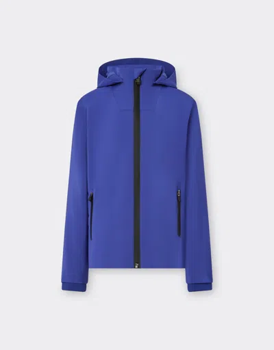Ferrari Jacket In Technical Fabric With Hood And  Shield Detail In Antique Blue