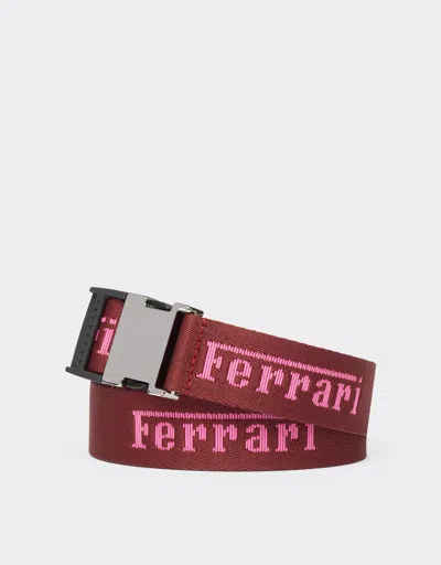 Ferrari Jacquard Belt With  Logo In Burgundy