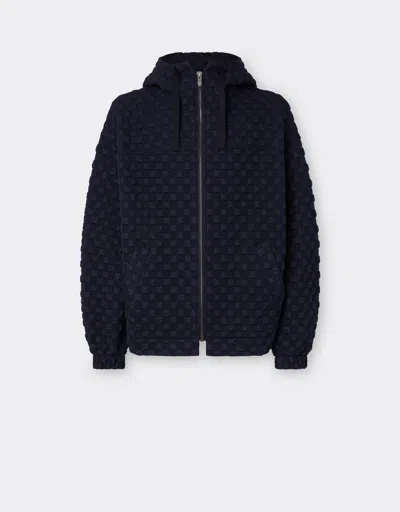 Ferrari Jacquard Jumper With Hood And Zip In Navy