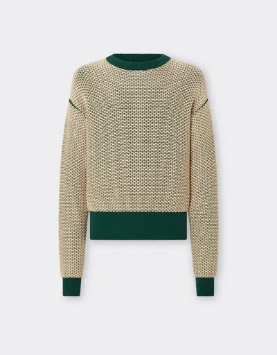 Ferrari Jumper In 3d-effect Cotton-blend Fabric In Ecru