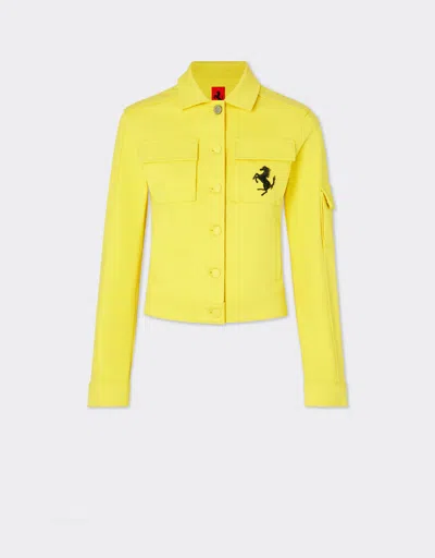 Ferrari Jumper In Silk And Cotton With Prancing Horse Pattern In Giallo Modena