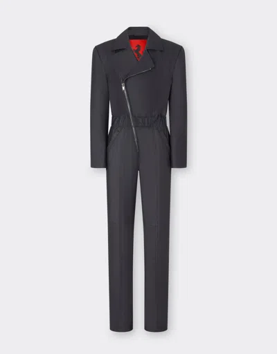 Ferrari Jumpsuit In Nappa Leather With Two-tone Taping In Navy