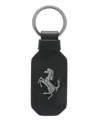 Ferrari Logo Embossed Rectangular Key Ring In Black