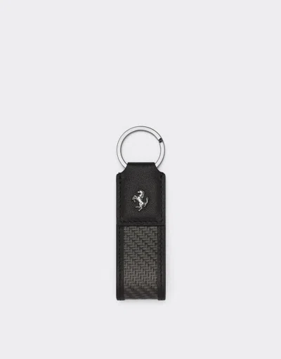 Ferrari Keyring With Carbon Fibre And Prancing Horse In Black