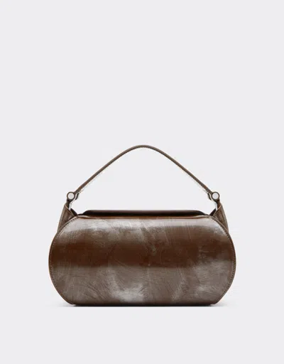 Ferrari La  Dino Top Handle Bag In Abraded Leather In Silver