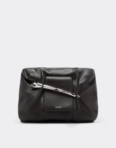 Ferrari Large Soft Clutch In Semi-gloss Leather In Dark Brown