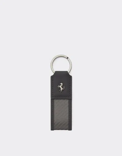 Ferrari Leather And Carbon Fiber Keychain In Black