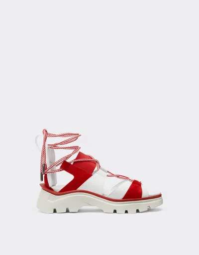 Ferrari Leather And Suede Sandals With Crossover Laces In Optical White