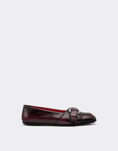 Ferrari Leather Ballet Flats With Buckle In Brown