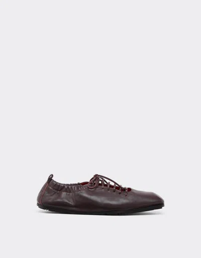 Ferrari Leather Ballet Flats With Laces In Maison Red