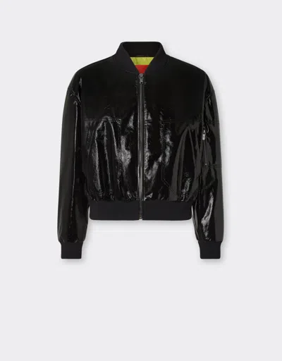Ferrari Leather Bomber Jacket With Two-tone 3d Grosgrain Taping In Black