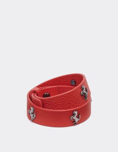 Ferrari Leather Bracelet With Studs In Rosso Dino