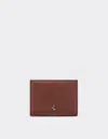 Ferrari Leather Card Case With Diagonal Stitching In Brown