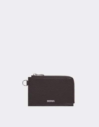 Ferrari Leather Card Holder In Brown