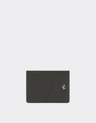 Ferrari Leather Card Holder With Metal Prancing Horse In Army