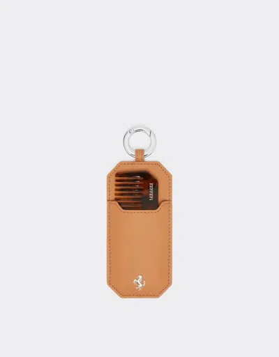 Ferrari Leather Case With Second Life Comb In Brown