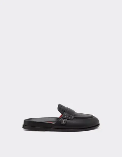 Ferrari Leather Clog With Prancing Horse In Black