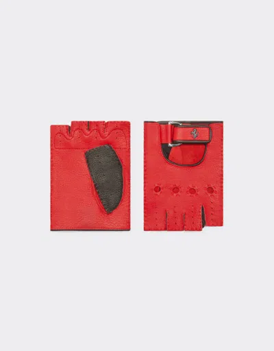 Ferrari Leather Driving Gloves With Prancing Horse Detail In Rosso Corsa