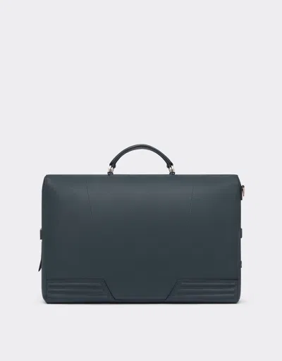 Ferrari Leather  Gt Bag, Weekender Model In Navy