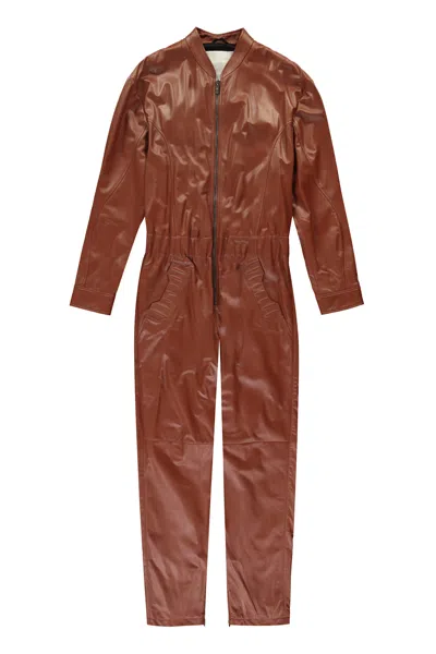 Ferrari Leather Jumpsuit In Brown