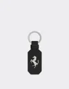Ferrari Leather Keyring With Prancing Horse In Black