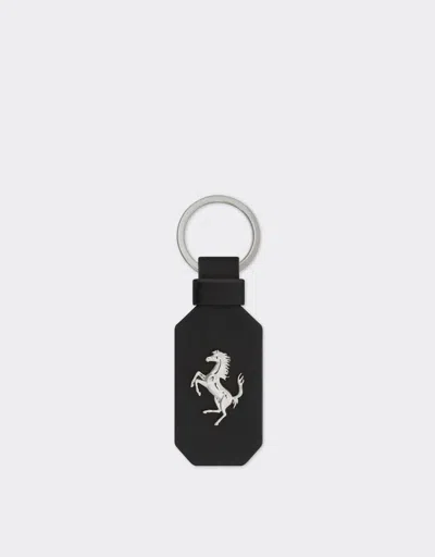 Ferrari Leather Keyring With Prancing Horse In Black
