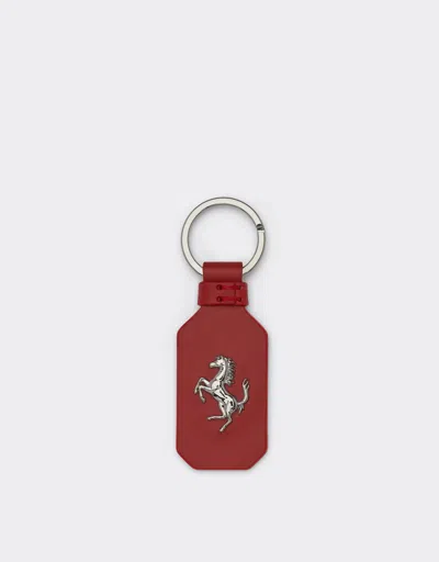 Ferrari Leather Keyring With Prancing Horse In Rosso Corsa
