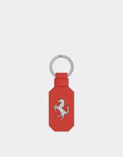 Ferrari Leather Keyring With Prancing Horse In Rosso Dino