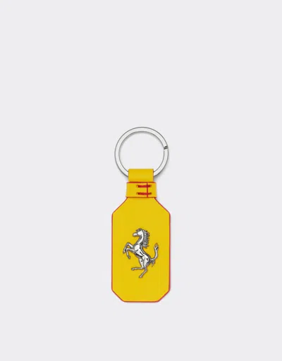 Ferrari Leather Keyring With Prancing Horse In Yellow