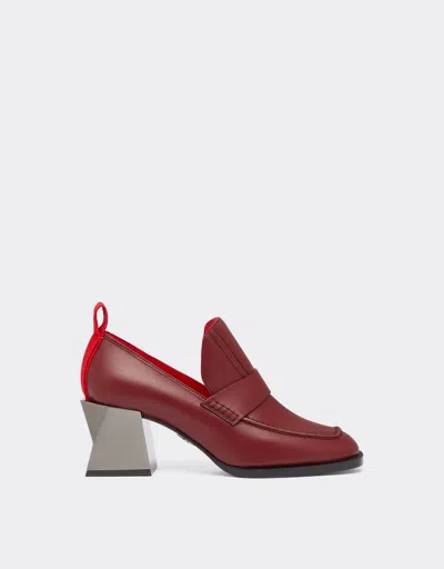Ferrari Leather Loafers With Heel In Rust